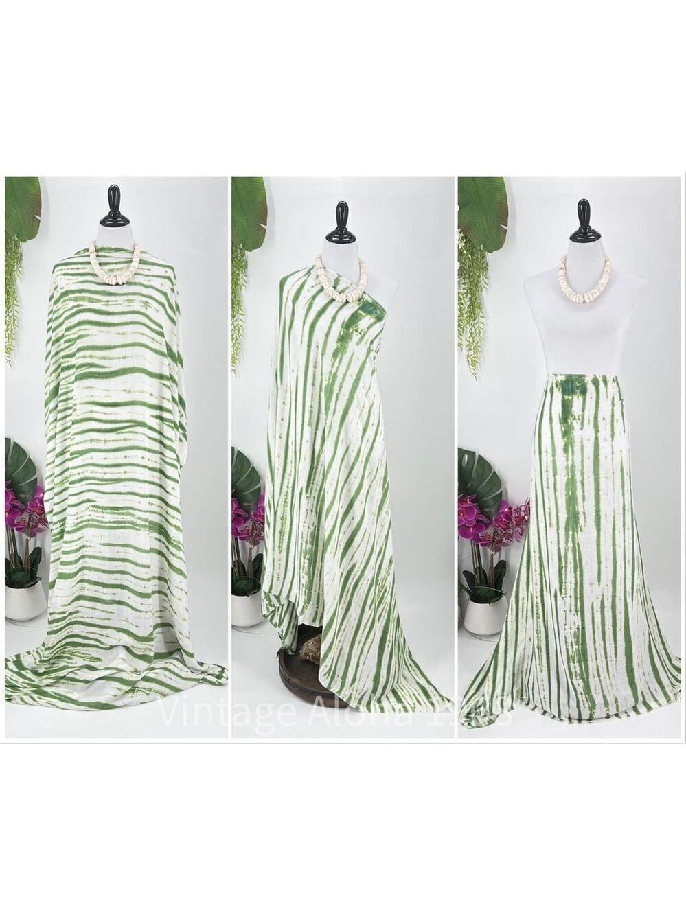 Green/White Tie Dye Tropical MAXI SARONG Kīkepa Pareo Beach Wrap Skirt